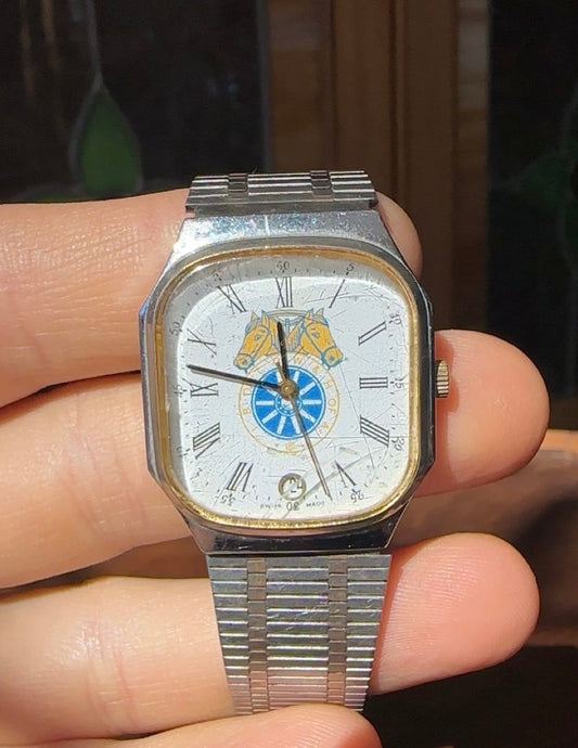 Vintage Teamster's Rectangular Watch, Custom Swiss-made Timepiece, Collectible Item