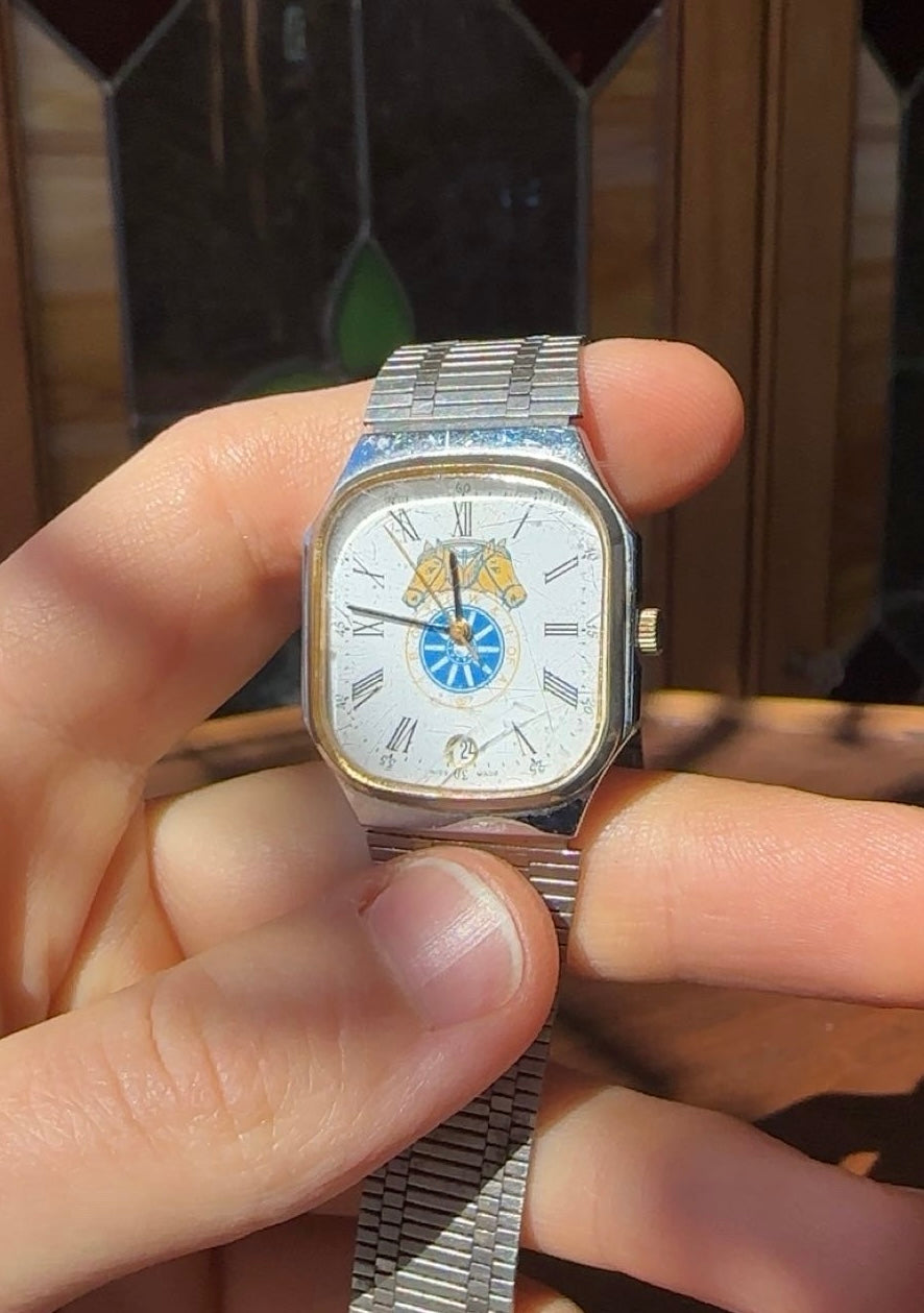 Vintage Teamster's Rectangular Watch, Custom Swiss-made Timepiece, Collectible Item